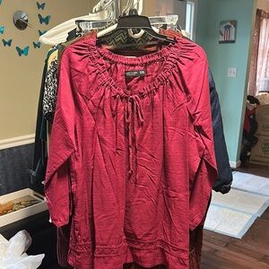 Faded Glory Red Ruched Tie Front Blouse